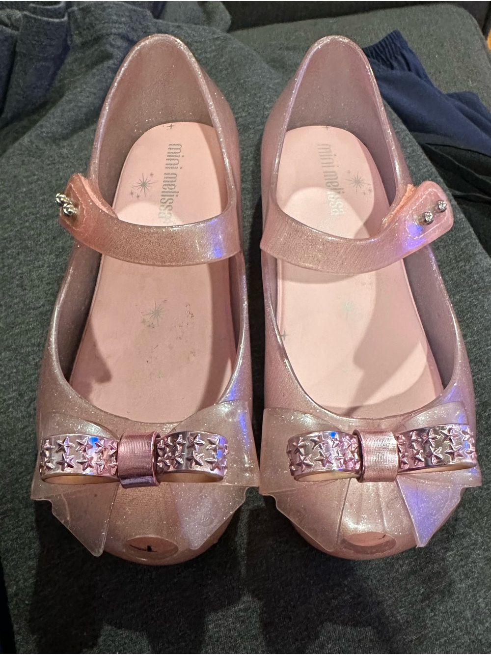 Mini Melissa Glitter Pink Bow Mary Jane Shoes